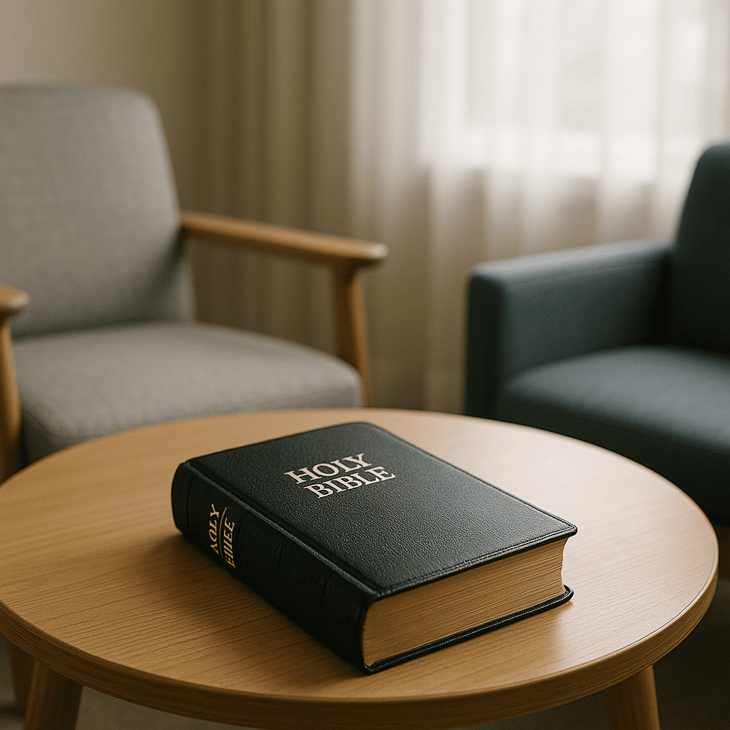 Bible sitting on a table 